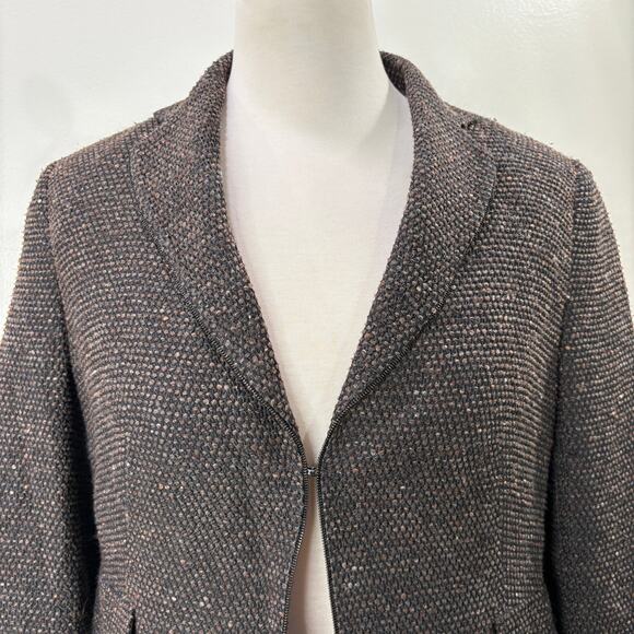 Akris Size 10 Blazer Jacket Wool Silk Blend Zipper Detail Tweed Fall Winter - Picture 12 of 16